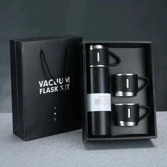 Vacuum Flask Set With 3 Cups- 500-ML Bottle Gift Pack - Hot & Cold